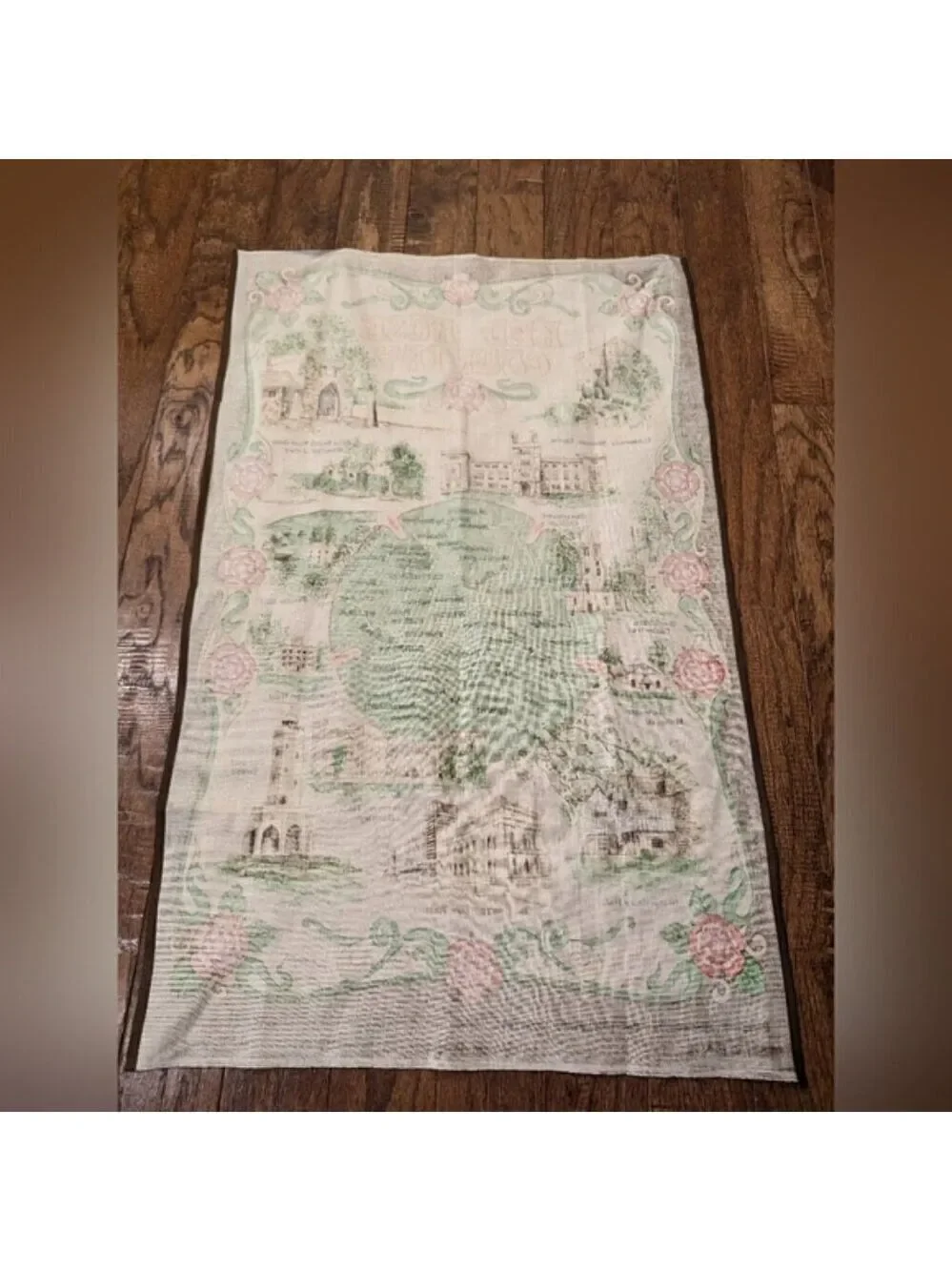 Red Rose Country Vintage  Tea Towel with historic Great Britain architecture